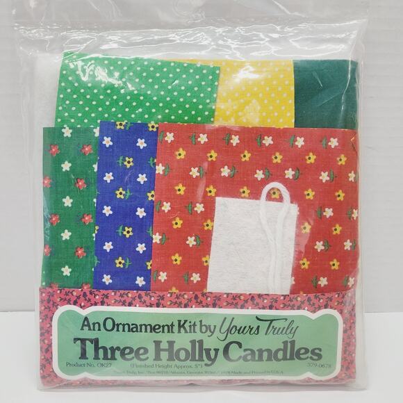 An Ornament Kit By Yours Truly Three Holly Candles Sewing Kit Vintage Craft - Picture 4 of 5